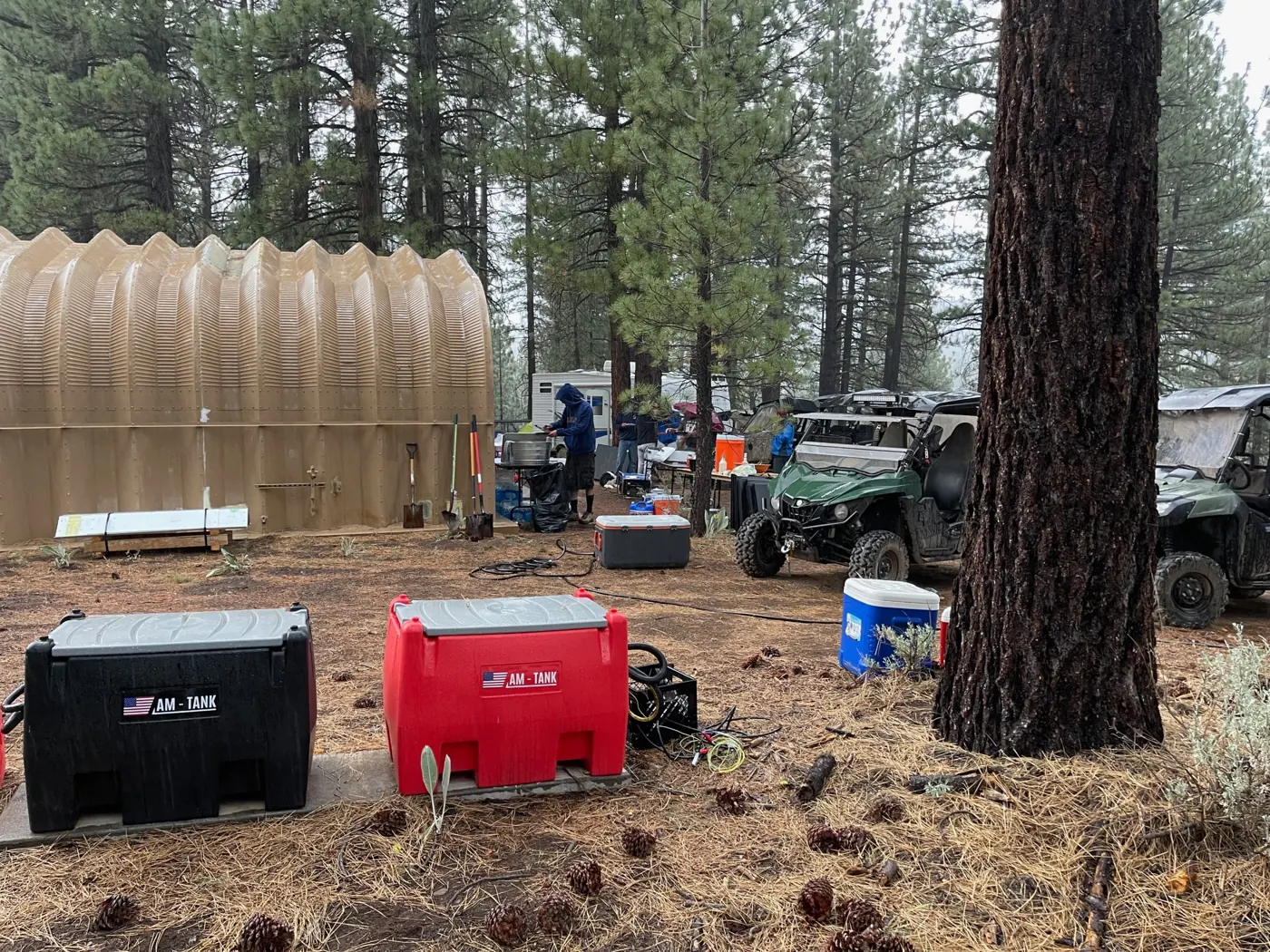 Our camp on my friend's property, under the pines.